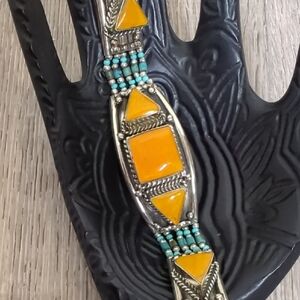 Tibetan Silver Copal And Turquoise Bracelet NWOT